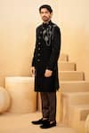 Millionaire_Black Velvet Embroidery, Chains Sherwani Set _Online_at_Aza_Fashions