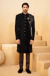 Shop_Millionaire_Black Velvet Embroidery, Chains Sherwani Set _at_Aza_Fashions