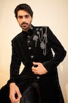 Shop_Millionaire_Black Velvet Embroidery, Chains Sherwani Set _Online_at_Aza_Fashions
