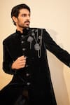Millionaire_Black Velvet Embroidery, Chains Sherwani Set _at_Aza_Fashions