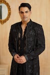 Buy Millionaire Black Net, Organza Stones, Embroidery Printed Sherwani Kurta Pyjama Set Online at Aza Fashions Buy_Millionaire_Black Net, Organza Stones, Embroidery Printed Sherwani Kurta Pyjama Set _Online_at_Aza_Fashions