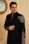 Millionaire Black Embroidery, Metallic Thread Sali Handwork Sherwani Set Online at Aza Fashions Millionaire_Black Embroidery, Metallic Thread Sali Handwork Sherwani Set _Online_at_Aza_Fashions