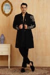 Buy Millionaire Black Embroidery, Metallic Thread Sali Handwork Sherwani Set at Aza Fashions Buy_Millionaire_Black Embroidery, Metallic Thread Sali Handwork Sherwani Set _at_Aza_Fashions