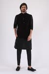 Buy_Millionaire_Black Linen, Satin, Velvet Stones Embroidered Bundi Kurta Set _at_Aza_Fashions
