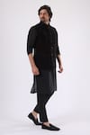 Millionaire_Black Linen, Satin, Velvet Stones Embroidered Bundi Kurta Set _at_Aza_Fashions