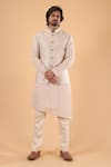 Buy_Millionaire_Beige Silk Embroidery Thread Work Bundi Kurta Set _at_Aza_Fashions