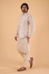 Buy_Millionaire_Beige Silk Embroidery Thread Work Bundi Kurta Set _Online_at_Aza_Fashions