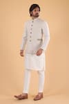 Millionaire_Off White Silk, Linen Kasab Work Bundi Kurta Set _at_Aza_Fashions