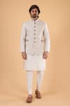 Buy_Millionaire_Off White Silk, Linen Kasab Work Bundi Kurta Set _at_Aza_Fashions
