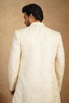 Shop_Millionaire_Beige Linen Embroidery, Studs Thread Work Sherwani Set _at_Aza_Fashions