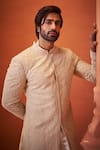 Buy_Millionaire_Beige Organza, Georgette, Silk Pearls, Embroidery Sherwani Set _Online_at_Aza_Fashions