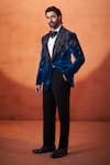 Shop Millionaire Aqua Velvet Stones, Embroidery Tuxedo Suit Set Online at Aza Fashions Shop_Millionaire_Aqua Velvet Stones, Embroidery Tuxedo Suit Set _Online_at_Aza_Fashions