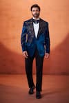 Buy Millionaire Aqua Velvet Stones, Embroidery Tuxedo Suit Set at Aza Fashions Buy_Millionaire_Aqua Velvet Stones, Embroidery Tuxedo Suit Set _at_Aza_Fashions