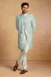 Buy Millionaire Blue Silk Mirrors, Embroidery, Metallic Thread And Work Sherwani Set at Aza Fashions Buy_Millionaire_Blue Silk Mirrors, Embroidery, Metallic Thread And Work Sherwani Set _at_Aza_Fashions