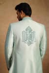 Shop Millionaire Blue Silk Mirrors, Embroidery, Metallic Thread And Work Sherwani Set at Aza Fashions Shop_Millionaire_Blue Silk Mirrors, Embroidery, Metallic Thread And Work Sherwani Set _at_Aza_Fashions