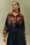 Buy_NOIB_Blue Viscose, Velvet Collared Aurea Wildflower Print Shirt _at_Aza_Fashions