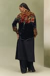 Shop_NOIB_Blue Viscose, Velvet Collared Aurea Wildflower Print Shirt _at_Aza_Fashions