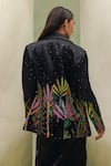 Shop_NOIB_Black Satin Metallic Thread Riva Night Safari Print Blazer _at_Aza_Fashions