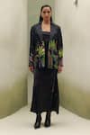 Buy_NOIB_Black Satin Metallic Thread Riva Night Safari Print Blazer _Online_at_Aza_Fashions
