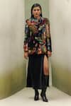 NOIB_Multi Color Viscose, Velvet High Neck Valeria Wildflower Print Jacket _Online_at_Aza_Fashions