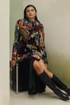 Shop_NOIB_Multi Color Viscose, Velvet High Neck Valeria Wildflower Print Jacket _Online_at_Aza_Fashions