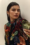 NOIB_Multi Color Viscose, Velvet High Neck Valeria Wildflower Print Jacket _at_Aza_Fashions