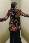Shop_NOIB_Multi Color Viscose, Velvet High Neck Valeria Wildflower Print Jacket _at_Aza_Fashions