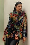Buy_NOIB_Multi Color Viscose, Velvet High Neck Valeria Wildflower Print Jacket _at_Aza_Fashions
