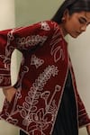 NOIB_Burgundy Wool Embroidery Round Neck Daria Jacket _Online_at_Aza_Fashions