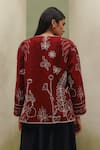 Shop_NOIB_Burgundy Wool Embroidery Round Neck Daria Jacket _at_Aza_Fashions