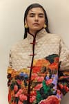 NOIB_Multi Color Cotton Satin High Neck Nico Highland Print Jacket _at_Aza_Fashions
