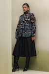 NOIB_Blue Cotton Satin High Neck Nico Garden Dancers Print Jacket _Online_at_Aza_Fashions