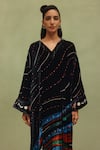 NOIB Black Velvet, Viscose Lace V-neck Adah Cosmix Print Kaftan Online at Aza Fashions NOIB_Black Velvet, Viscose Lace V-neck Adah Cosmix Print Kaftan _Online_at_Aza_Fashions