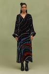 Buy NOIB Black Velvet, Viscose Lace V-neck Adah Cosmix Print Kaftan at Aza Fashions Buy_NOIB_Black Velvet, Viscose Lace V-neck Adah Cosmix Print Kaftan _at_Aza_Fashions