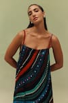 NOIB_Multi Color Modal, Satin Rhinestones Square Neck Liza Cosmix Print Dress _Online_at_Aza_Fashions