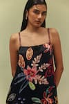 NOIB_Black Modal, Satin Rhinestones Square Neck Liza Wildflower Print Dress _Online_at_Aza_Fashions