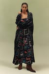 Buy_NOIB_Black Viscose, Velvet Embroidery Open Demi Garden Dancers Print Poncho Jacket _at_Aza_Fashions