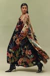 Buy_NOIB_Multi Color Viscose, Velvet Embroidery Open Demi Wildflower Print Poncho Jacket _Online_at_Aza_Fashions