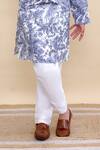 Kalp_White Cotton Blue Botanica Print Kurta Set _Online_at_Aza_Fashions