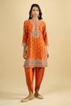Buy_Sheetal Batra_Orange Embroidery, Zari, Sequins Round , Keyhole Kurta And Salwar Set _at_Aza_Fashions