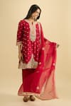 Sheetal Batra_Red Embroidery, Zari Split V-neck, Mandarin Collar Kurta Set _Online_at_Aza_Fashions