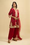 Buy_Sheetal Batra_Red Embroidery, Zari Split V-neck, Mandarin Collar Kurta Set _Online_at_Aza_Fashions