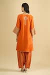 Shop_Sheetal Batra_Orange Embroidery, Foil Printing V-neck Kurta Salwar Set _at_Aza_Fashions