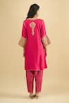 Shop_Sheetal Batra_Pink Embroidery, Piping V-neck Kurta Salwar Set _at_Aza_Fashions