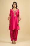 Sheetal Batra_Pink Embroidery, Piping V-neck Kurta Salwar Set _Online_at_Aza_Fashions