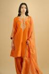 Shop_Sheetal Batra_Orange Organza Embroidery, Zari, Gota Patti Round Neck Kurta Salwar Set _Online_at_Aza_Fashions