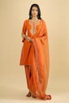 Buy_Sheetal Batra_Orange Organza Embroidery, Zari, Gota Patti Round Neck Kurta Salwar Set 