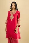 Shop_Sheetal Batra_Red Embroidery, Zari Round Neck, Split V-neck, Button-down Kurta And Salwar Set _Online_at_Aza_Fashions