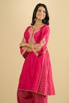 Sheetal Batra_Pink Embroidery, Beads Round Neck Kurta And Salwar Set _Online_at_Aza_Fashions