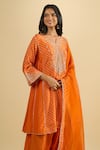 Shop_Sheetal Batra_Orange Embroidery V-neck Gathered Kurta Set _Online_at_Aza_Fashions